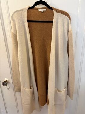 Madewell Cream & Camel Open-Front Colorblock Cardigan